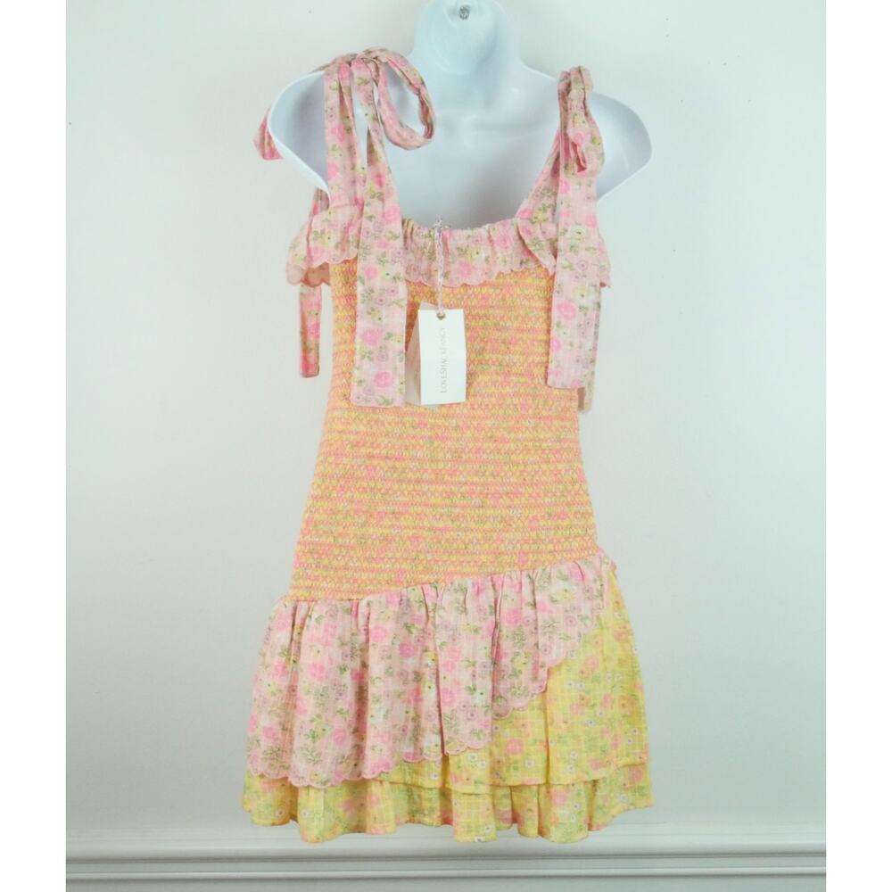 LoveShackFancy Aya Dress Chateau Rose Small NWT Floral Mini Ruffle Smocked - Picture 3 of 7